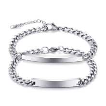 High Polished Stainless Steel Chain Blank Custom letter Curved Bar Bracelet